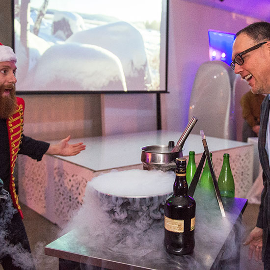 Costumed Chef at Nitro Ice Cream Action Station at Ziffren Law Holiday Party in Los Angeles