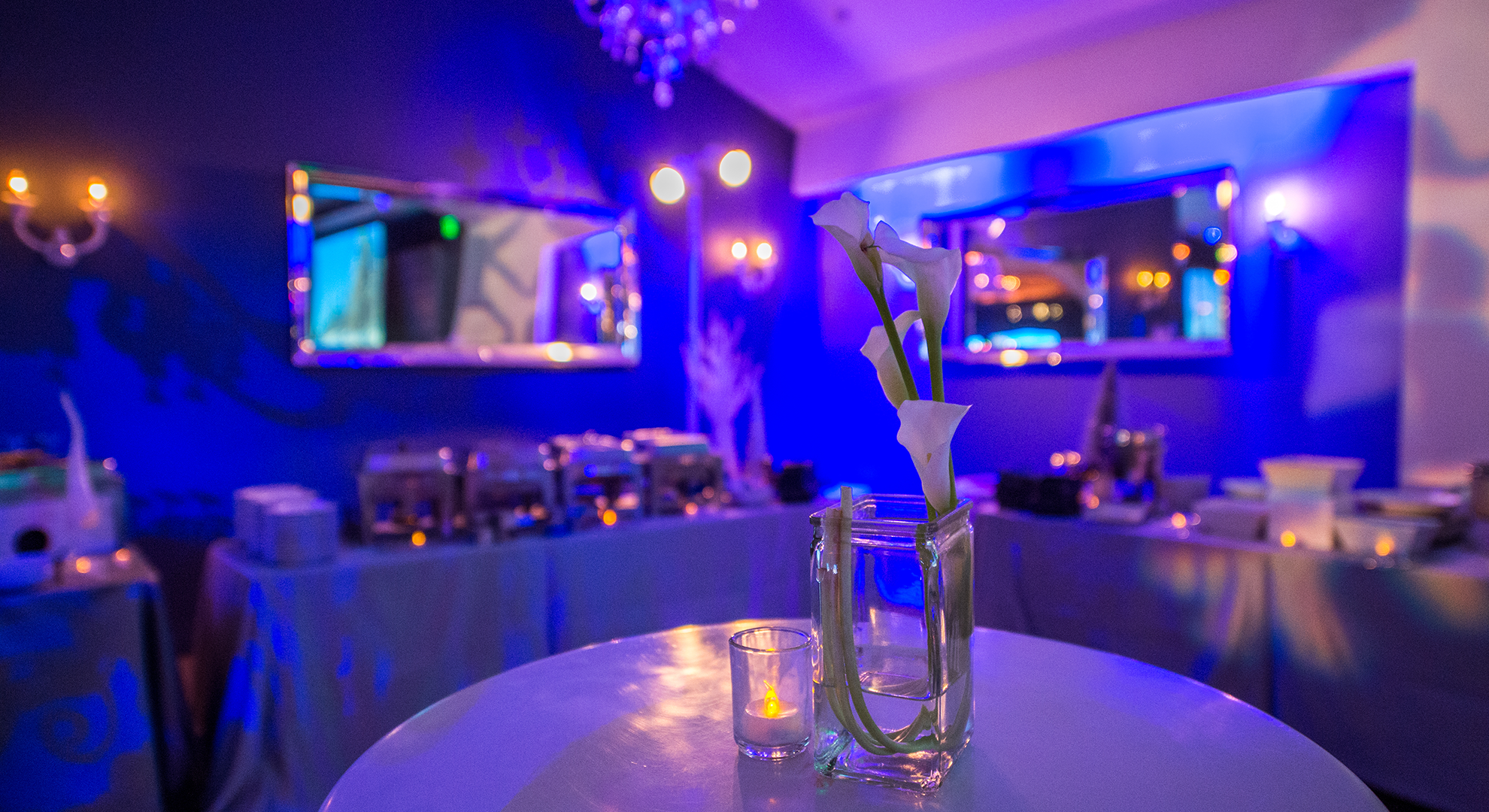 Table Decor and Centerpiece with AV Production Colored Event Lighting at Ziffren Law Holiday Party in Los Angeles 16:9