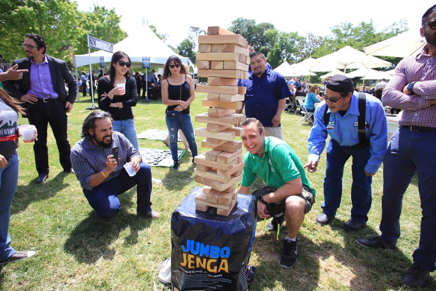 Employees Playing Jenga at Appreciation Picnic