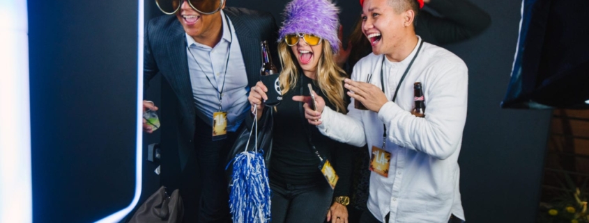 Guests at Gif Photo Booth with Alcoholic Beverages