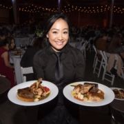 Wait Staff Serving Plated Dinner to Staff at Holiday Party
