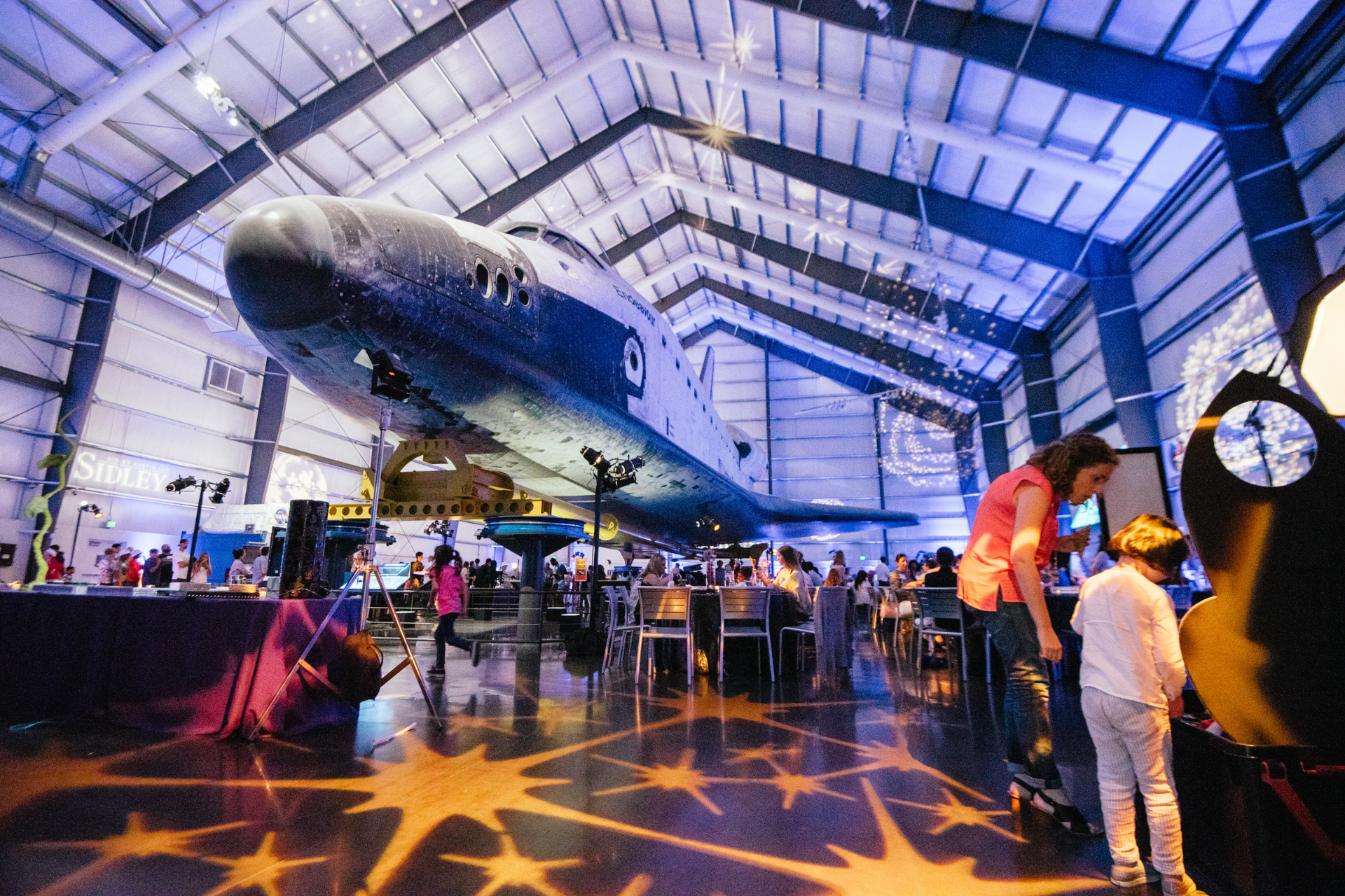 Space shuttle at the CA Science Center setup for a indoor event.