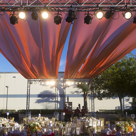 Event Production, Decor, and AV Production with Spotlights, Canopies, and Dining Setups for Phoenix TV Anniversary Party in Los Angeles
